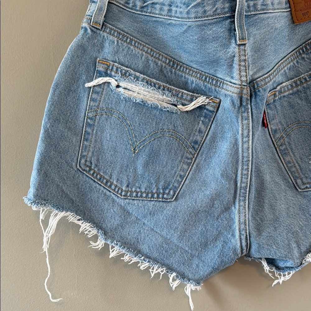 Levi's Blue Distressed Jean Shorts High-Waisted - Picture 6 of 9